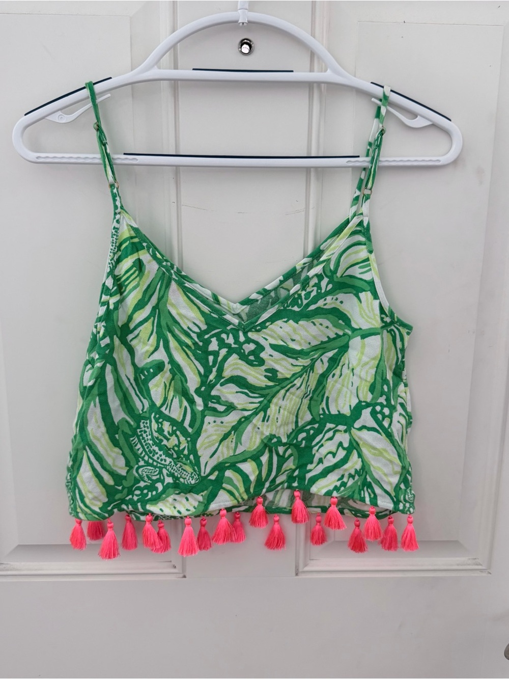 Lilly Pulitzer Ramona Crop Top 2 | NWOT Toucan Green Coco Loca Poms - Picture 2 of 5